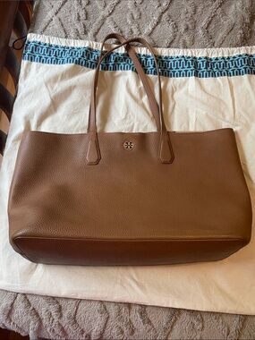 Tory Burch Chestnut Pebbled Leather Tote with Matching Wallet and Dust Bag